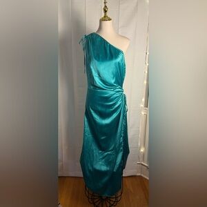 Prettygarden Green Asymmetrical Ruched One-Shoulder Cocktail Gown
